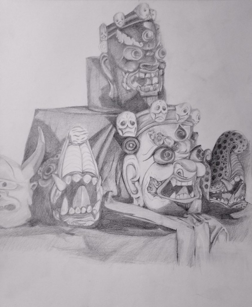 Masks. 2017. Graphite on paper. 24 x 18 in / 60.96 x 45.72 cm