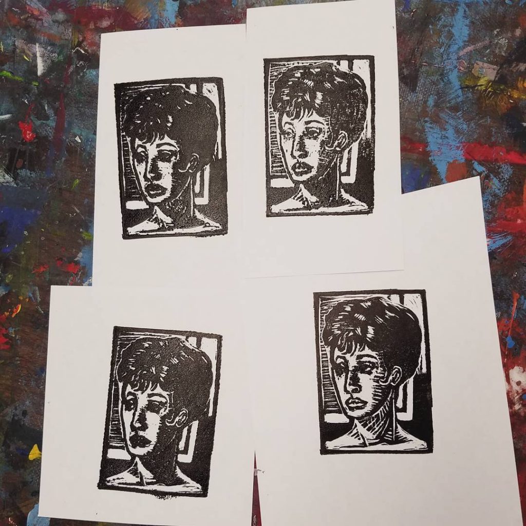 Faces. 2017. Rubber block prints on paper. 